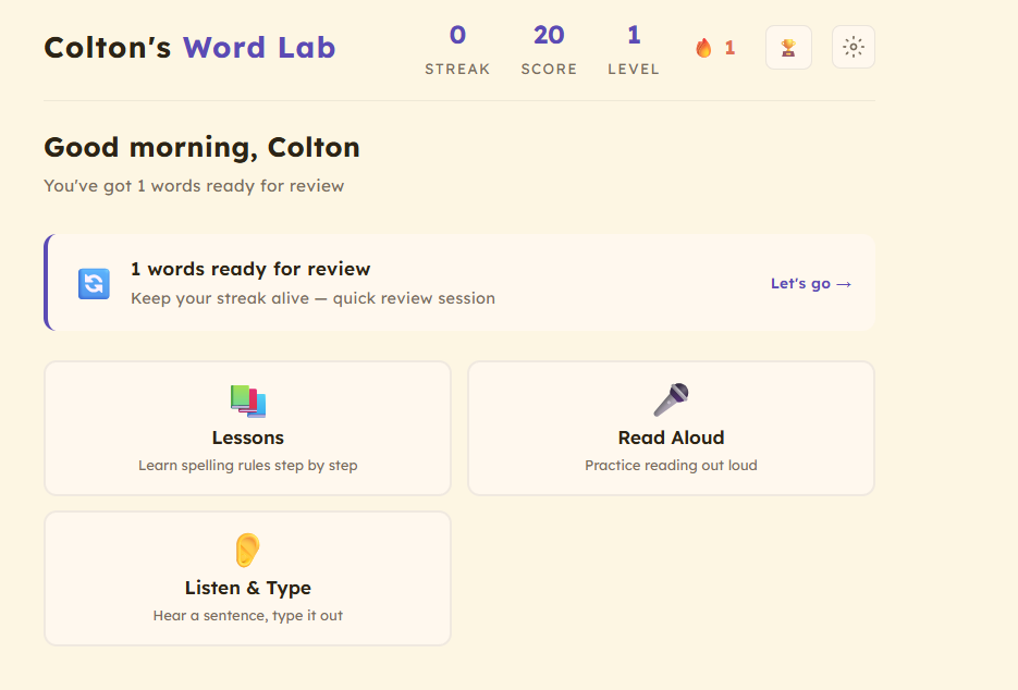 Learn tab showing structured lessons